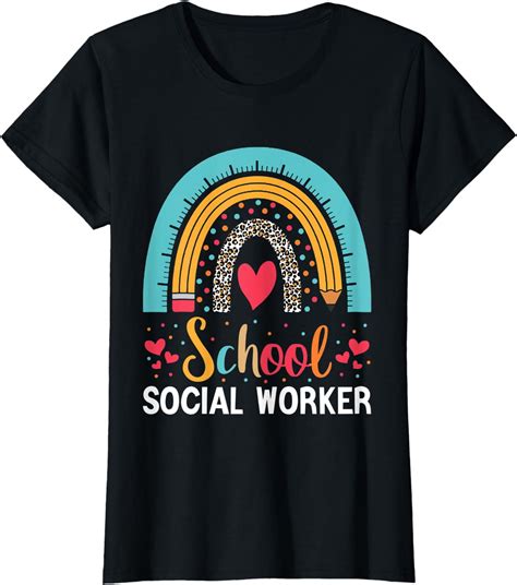 School Social Worker Boho Rainbow Leopard School Worker T Shirt