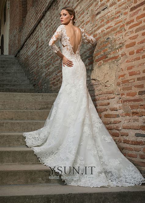 Abito Da Sposa Romantici Sirena Lungo Maniche A 3 4 All Aperto Pizzo Francese Ysun It