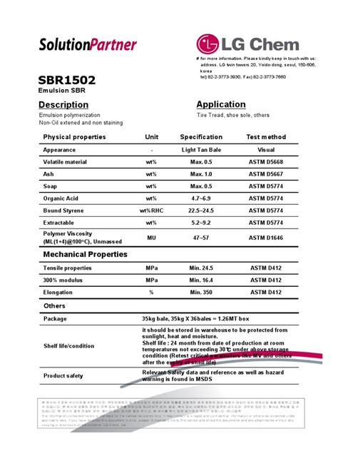 Lg Sbr1502 Tds Pdf Building Engineering Materials