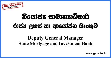 Deputy General Manager State Mortgage And Investment Bank Vacancies