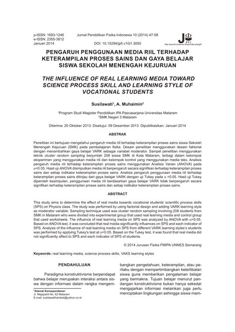 PDF Pengaruh Penggunaan Media Riil Terhadap Keterampilan Proses Sains