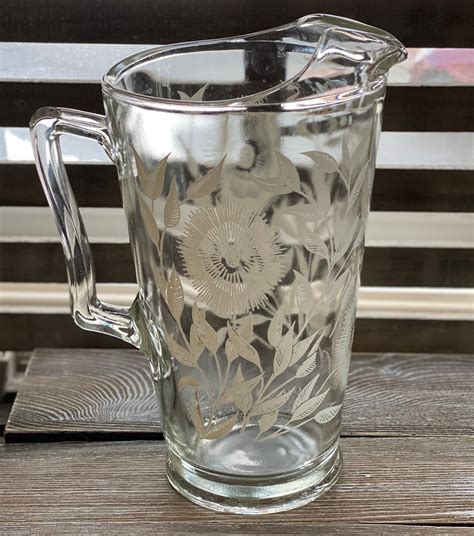 Vintage Glass Lemonade Pitcher with dandelion design | Etsy