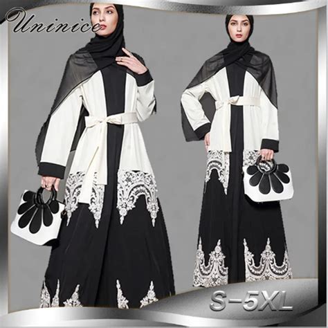 Elegant Muslim Embroidery Abaya Lace Cardigan Maxi Dress Tunic Thobe