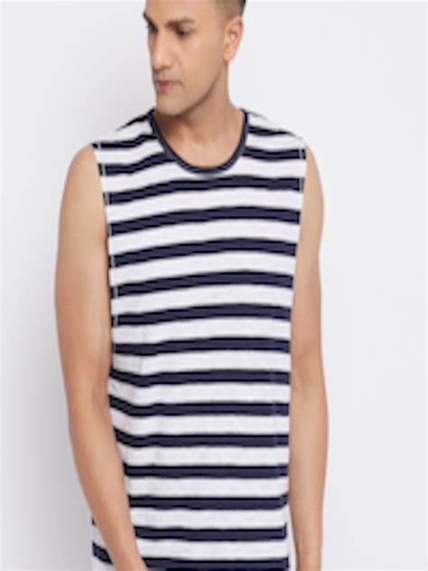 Buy Hypernation Men Blue White Striped Sleeveless T Shirt Tshirts