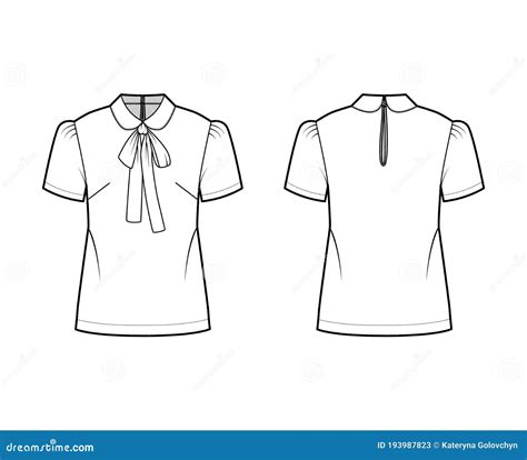 Pussy Bow Blouse Technical Fashion Illustration With Peter Pan Collar