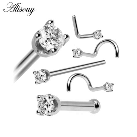 5pcs Set Nose Studs Piercing L Shape Nose Rings Stainless Steel 316l