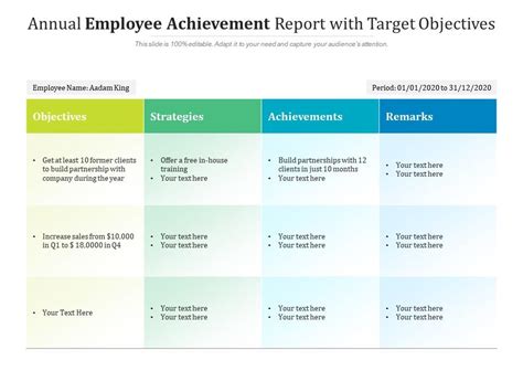 Annual Employee Achievement Report With Target Objectives