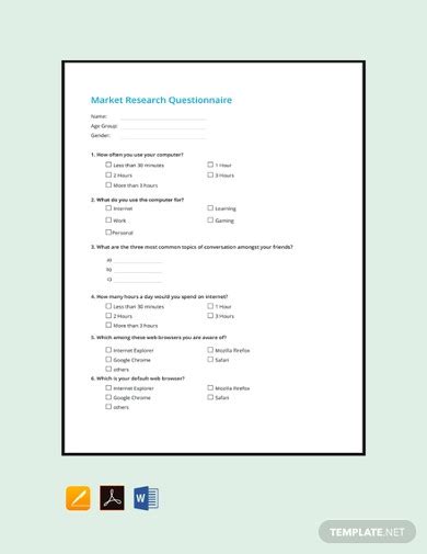 Market Research Questionnaire Templates In Pdf Microsoft Word