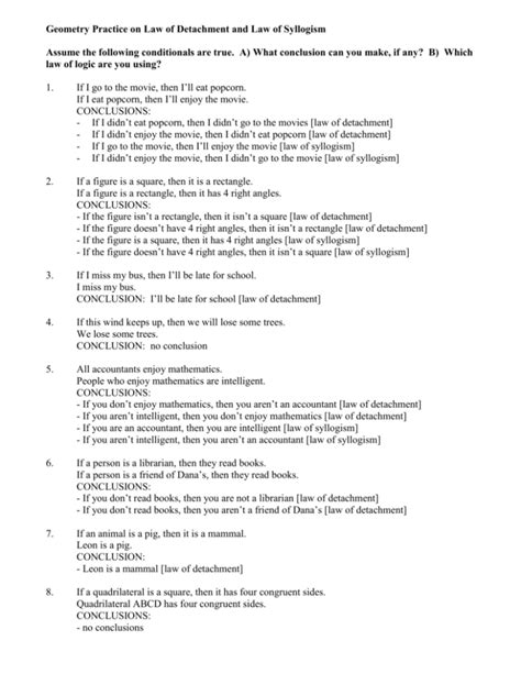 Law Of Syllogism And Detachment Worksheet Easy Worksheet La