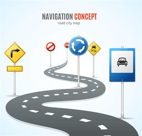 Premium Vector | Navigation concept. road with signs traffic.