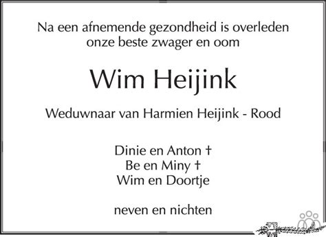 Jan Wilhelm Wim Heijink Overlijdensbericht En Condoleances