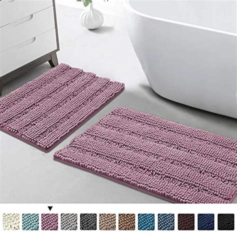 Turquoize Shaggy Bath Rug Set 2 Piece Chenille Bathroom Rug Set Mauve