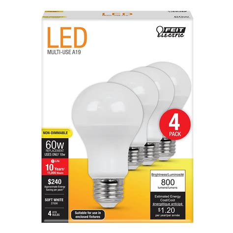 Feit Electric 60 Watt Equivalent Daylight A19 Non Dimmable Led Light Bulb 4 Pack