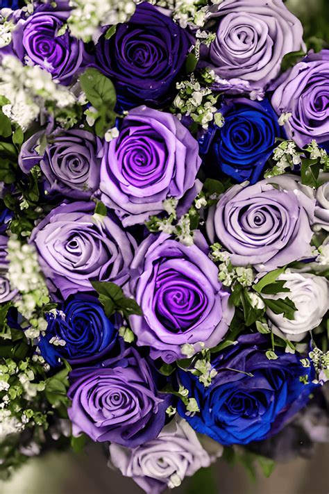 Blue and Purple Roses Bouquet Graphic · Creative Fabrica