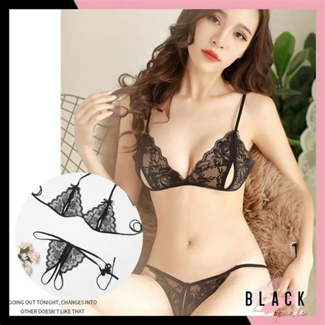 Jual Lingerie Set Bra Dan G String Transparan Pita Bunga Renda Shopee