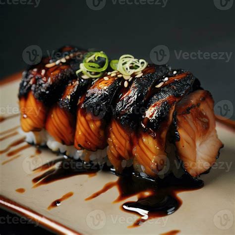 Salmon Burned Maki With Teriyaki Sauce AI Generative 28823283 Stock