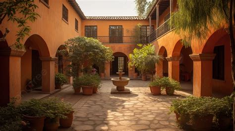 Courtyard Of An Old Building Background, Picture Of Haciendas, Hacienda ...