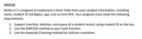 Solved Hashing Write A C Program To Implement A Hash