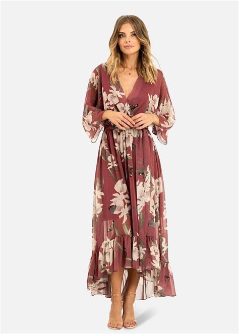 Yumi Rose Pink Floral Print Kimono Midi Wrap Dress Matalan