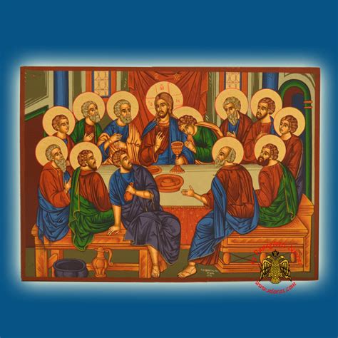 Last Supper 223 Byzantine Wooden Icon On Canvas Hand Made Icons Of