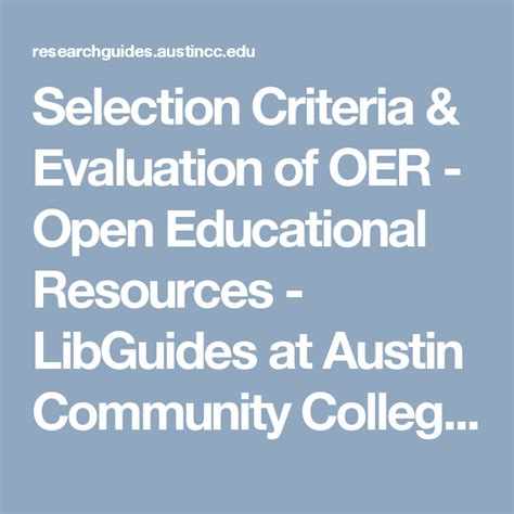 Selection Criteria And Evaluation Of Oer Open Educational Resources