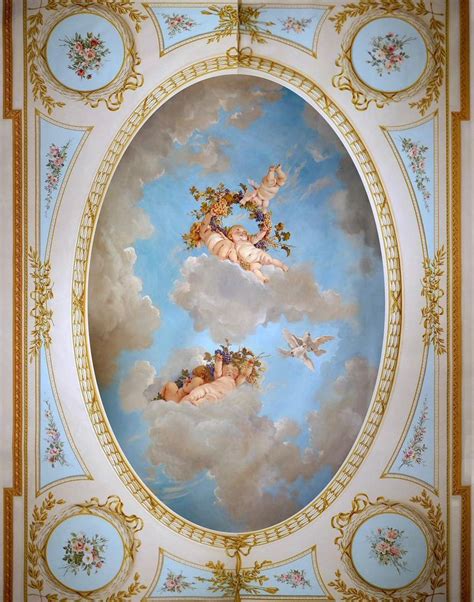 An Ornate Painted Ceiling With Cherubs And Doves In The Sky Above It