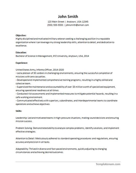 Resume Template For Military Veterans With Sample