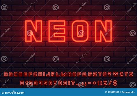 Realistic Red Neon Font Set With Transparent Light Stock Vector