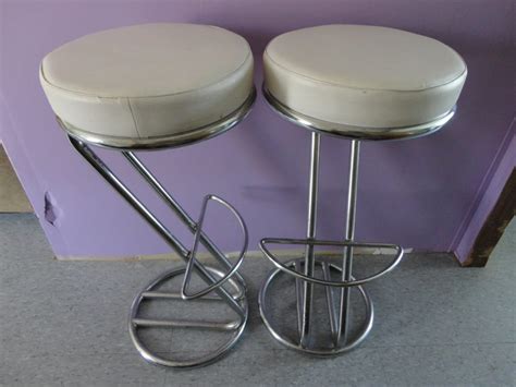 Two CHROME BAR STOOLS Z Style Italian Chrome Frame by joansfinds