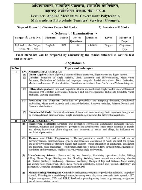 Government Polytechnic Lecturer Exam Syllabus | PDF | Bending | Stress ...