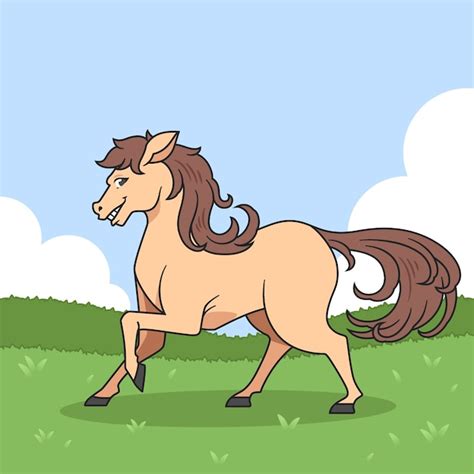 Illustration De Cheval De Dessin Animé Dessiné à La Main Vecteur Premium