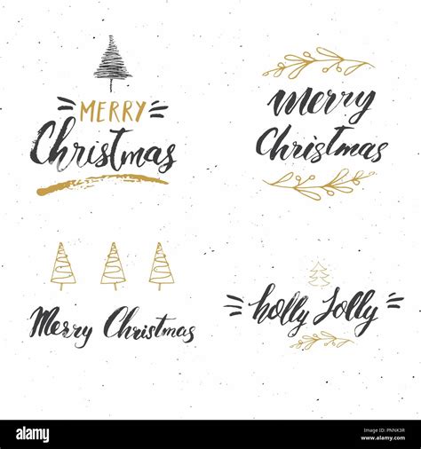 Merry Christmas Calligraphic Letterings Set Typographic Greetings