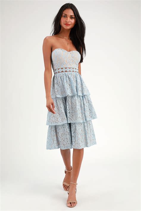 Lovely Lace Dress Strapless Lace Dress Light Blue Lace Dress Lulus