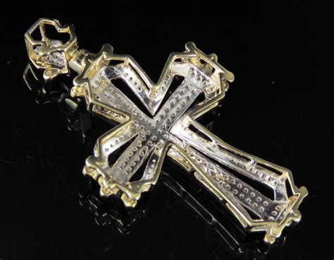 Men S K Yellow Gold Real Diamond Framed Cross Pendant Charm Ct