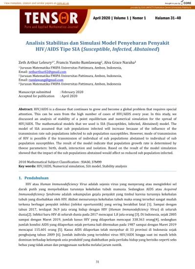 Analisis Stabilitas Dan Simulasi Model Penyebaran Penyakit Hiv Aids