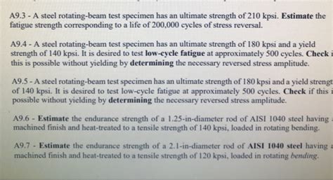 Solved A Steel Rotating Beam Test Specimen Has And An Chegg