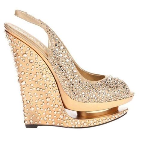 Gold Wedge Heels With Crystals Sexy High Heel Shoes Platform Wedges