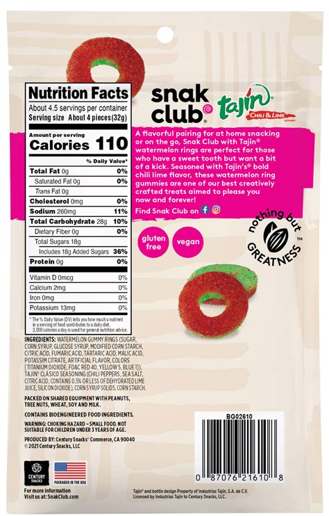 Snak Club Tajin Chili And Lime Gummy Watermelon Rings 5oz Bag Grandpa