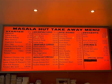 Menu at Masala Hut restaurant, Ilford, 328 Ley St