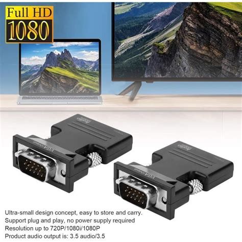 Paquet De 2 Adaptateurs VGA Vers HDMI Adaptateur Convertisseur HDMI