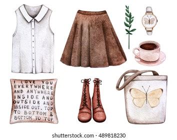 Watercolor Hand Drawing Sketch Fashion Outfit Stock Illustration