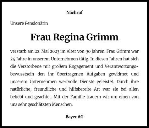 Traueranzeigen Von Regina Grimm WirTrauern