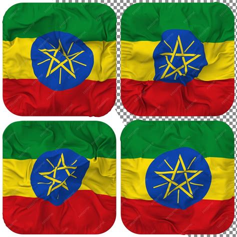 Premium Psd Ethiopia Flag Squire Shape Isolated Different Waving Style Bump Texture 3d Rendering