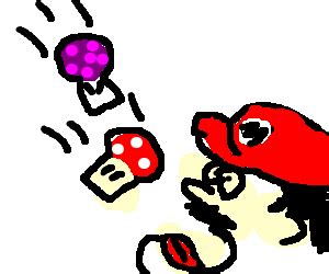 Mario eating super mushroom and poison mushroom - Drawception