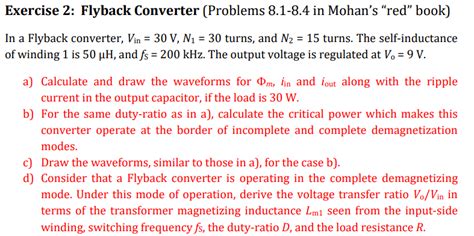 Exercise 2 Flyback Converter Problems 8 1 8 4 In Chegg