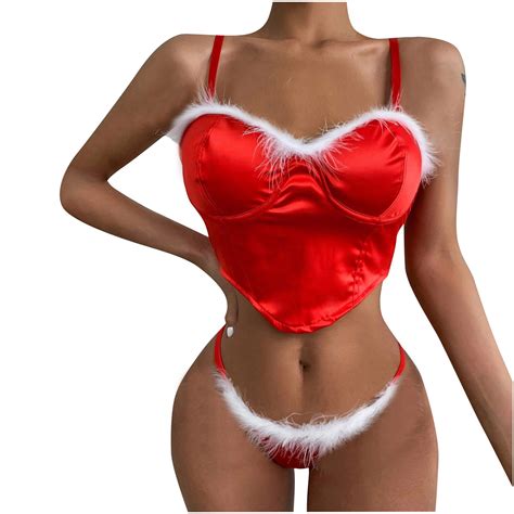 REALiKUN Women Christmas Lingerie Set 2 Pieces Bralette Bra And Mini