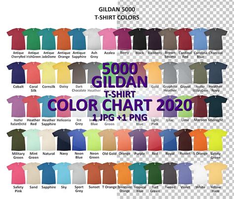 Color Chart Gildan 5000 T Shirt Color Chart  Png Etsy