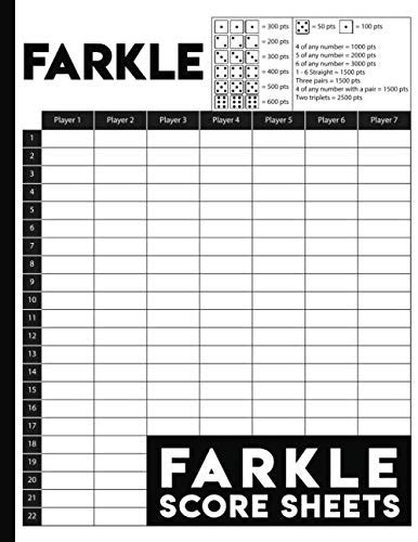 Farkel Score Sheets 130 Large Score Sheets Farkle Score Pads By