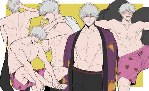 Rule 34 Abs Back Muscles Big Pecs Blush Boxers Drunk Gintama Gintoki