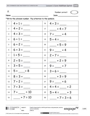 Fillable Online Ocbblog Oswegoboces Lesson Core Addition Sprint